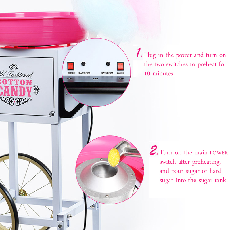 Commercial Cotton Candy Cart - 綿菓子機ハイパワー商業ファンシー電気移動ストールカートカラー綿菓子機