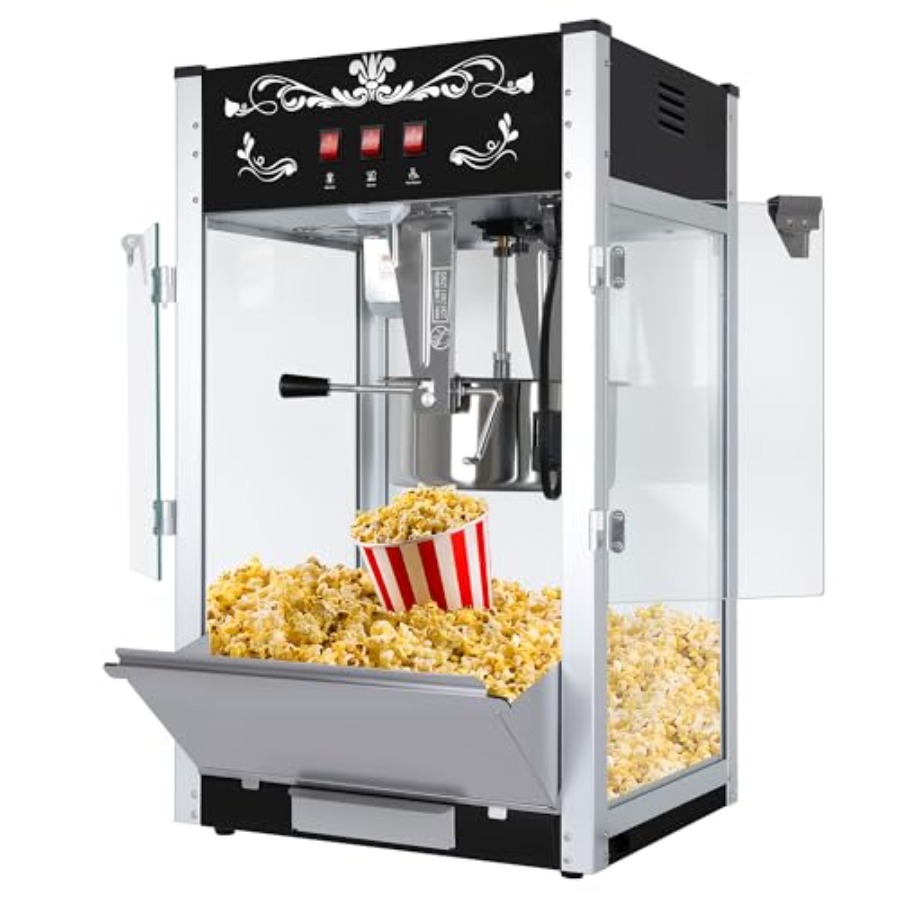 Commercial Popcorn Maker 16Oz - 16オンス卓上業務用ポップコーンマシン 1440W映画館スタイルカウンター電気ポップコーンメーカー 最大80カップ レトロヴィンテージ
