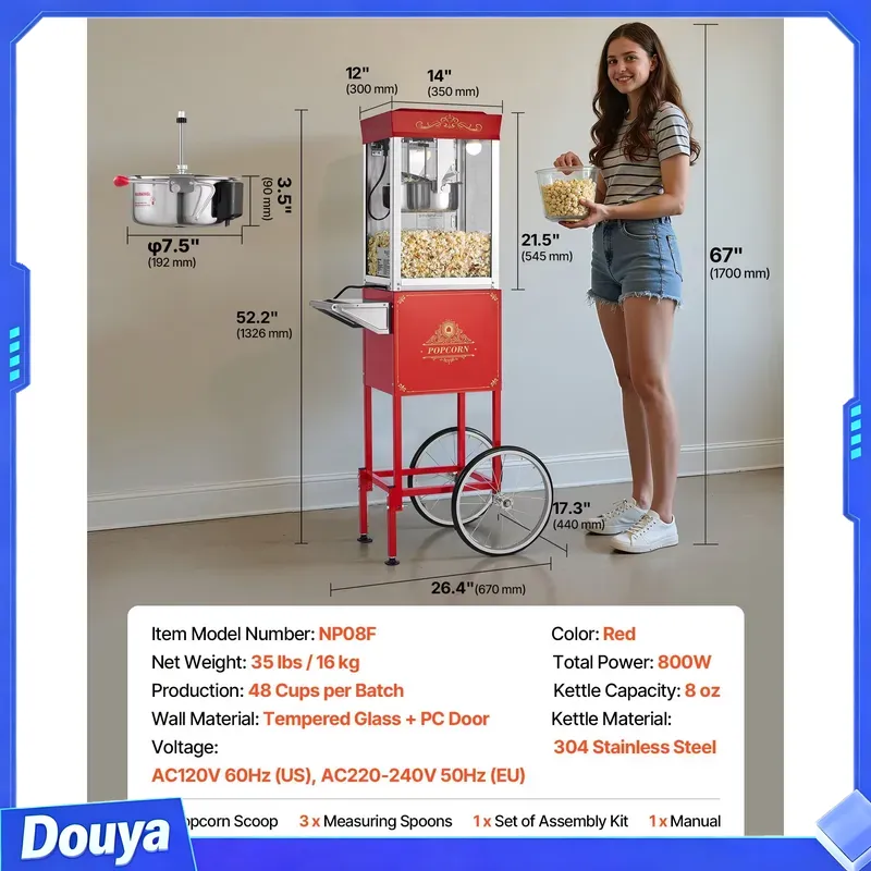 カート付きポップコーンマシン、8オンスステンレススチールケト - Commercial Popcorn Machine 8Oz Kettle のレビューと価格
